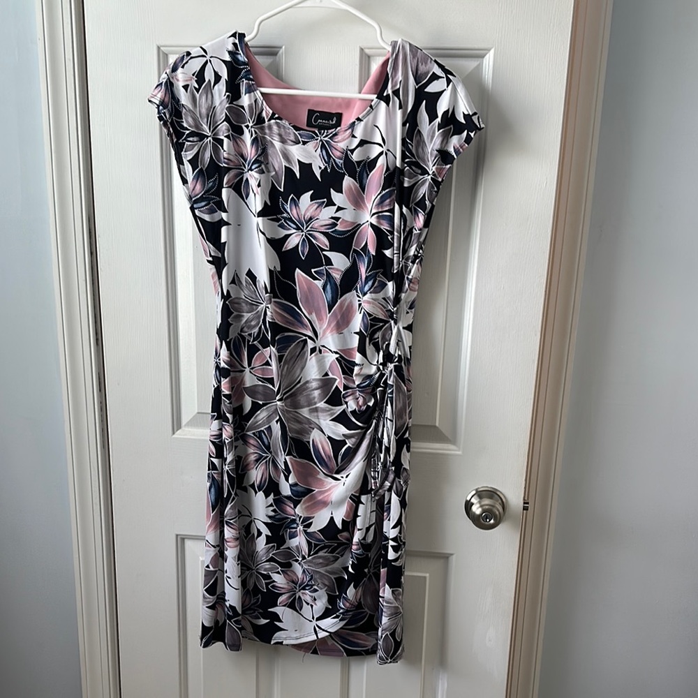 Connected Apparel Black, White, and Pink Floral Dress